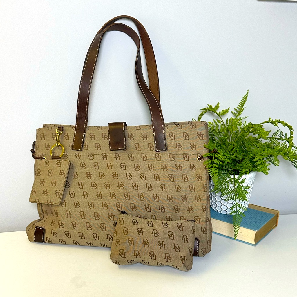 Vintage Dooney & Bourke Anniversary Signature Medium Tote With Leather Trim